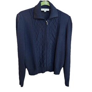 St John Sz 8 Santana Knit Zip Cardigan Navy
